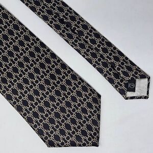 LEONARDO STRELLI TIE RACK SILK TIE BLACK GOLD BAROQUE CHAIN SATIN 3.5" X 55"